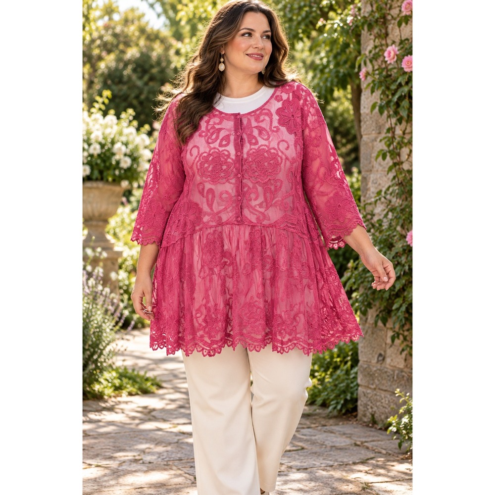 Lane Bryant Lace Tunic Womens 30 32 Fuchsia Romantic Bohemian Statement Pink